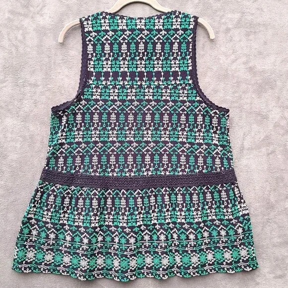 Anthropologie MAEVE Cammie Embroidered Peplum Top L Navy Green V Neck Boho NWT - Picture 3 of 12